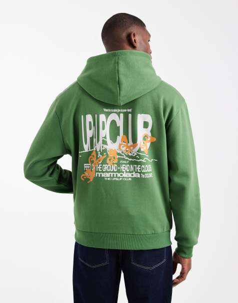 ASOS DESIGN - Felpa con cappuccio comoda verde con stampa - view 1