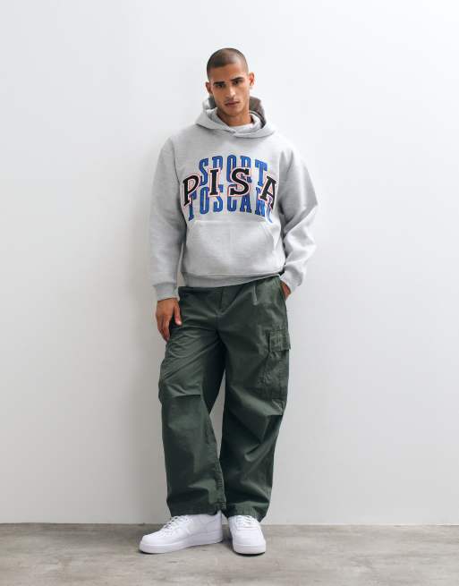 ASOS DESIGN felpa con cappuccio con stampa frontale in tessuto scuba grigio mélange, 2 di 5