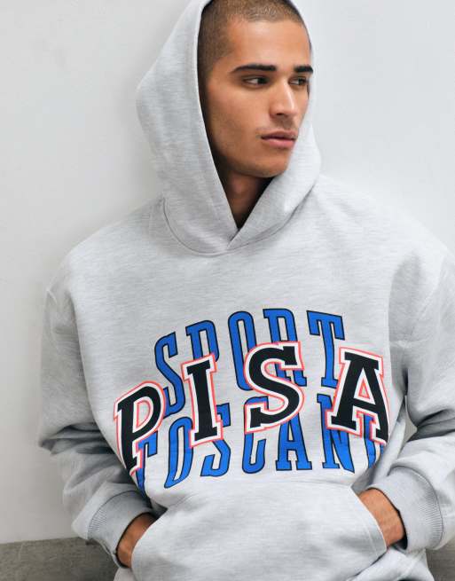 ASOS DESIGN felpa con cappuccio con stampa frontale in tessuto scuba grigio mélange, 4 di 5