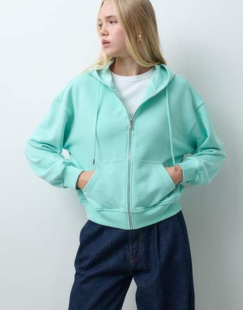 ASOS DESIGN felpa con cappuccio coordinata con zip frontale in turchese - view 1
