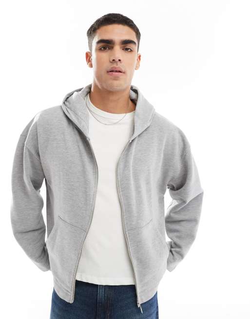 ASOS DESIGN - Felpa con cappuccio e cerniera lampo grigio mélange