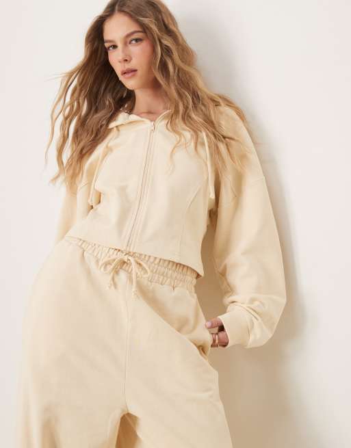 ASOS DESIGN - Felpa con cappuccio e chiusura con zip giallo latticello con cuciture