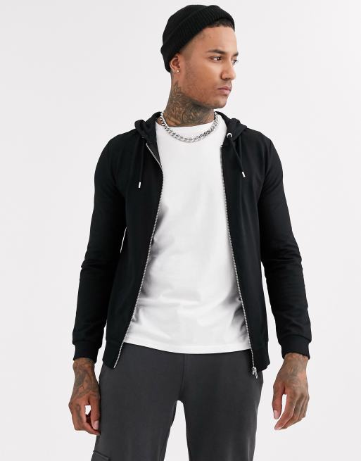 ASOS DESIGN - Felpa con cappuccio e zip attillata nera