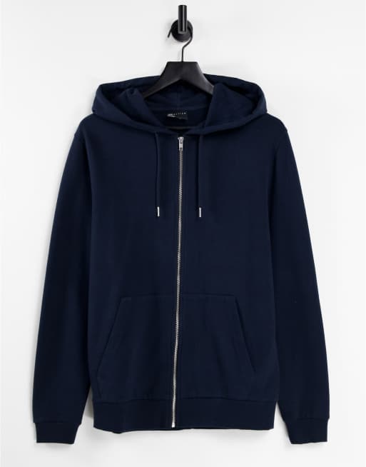 ASOS DESIGN - Felpa con cappuccio e zip blu navy - NAVY