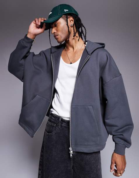 ASOS DESIGN - Felpa con cappuccio e zip premium super oversize in tessuto pesante da 400 g/m² nero slavato - view 1