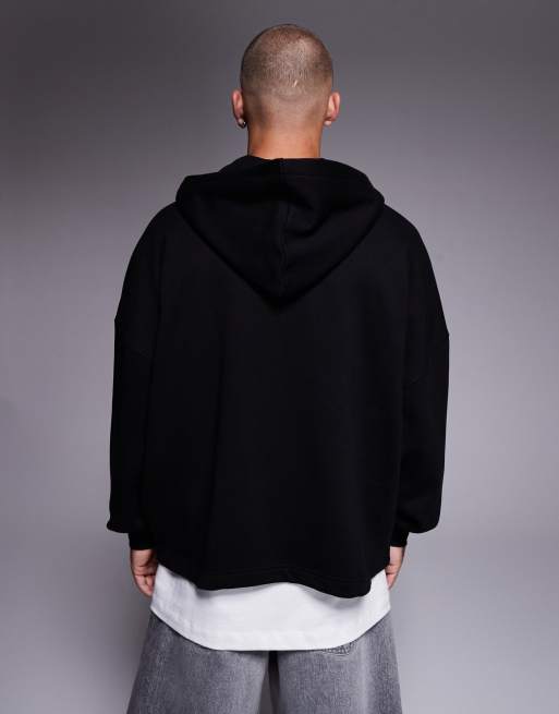 ASOS DESIGN - Felpa con cappuccio e zip premium super oversize pesante 400 gsm nera, 3 di 5