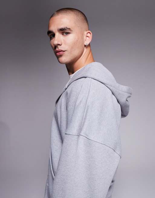 ASOS DESIGN - Felpa con cappuccio e zip premium super oversize pesante da 400 g/m² grigio mélange, 4 di 5