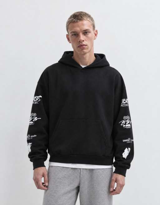 ASOS DESIGN felpa con cappuccio extra oversize con stampa sulle maniche nera, 6 di 9