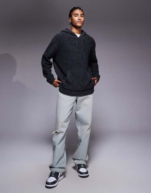 ASOS DESIGN - Felpa con cappuccio grigio antracite in maglia bouclé oversize, 2 di 5