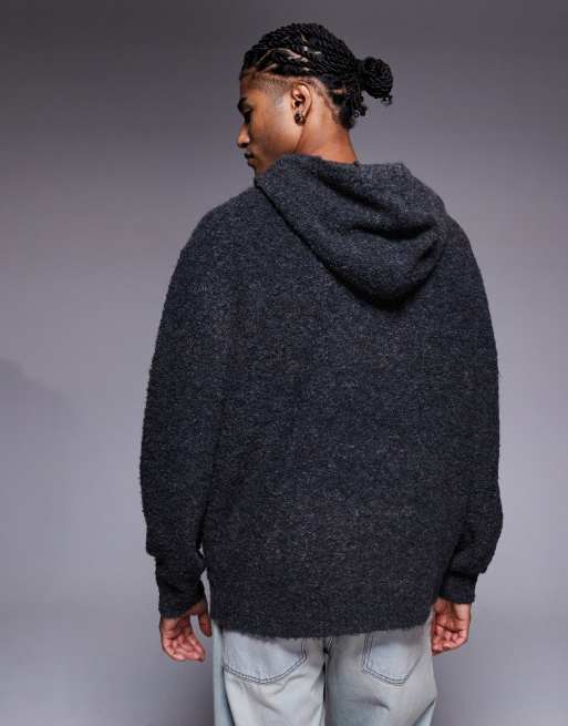 ASOS DESIGN - Felpa con cappuccio grigio antracite in maglia bouclé oversize, 3 di 5