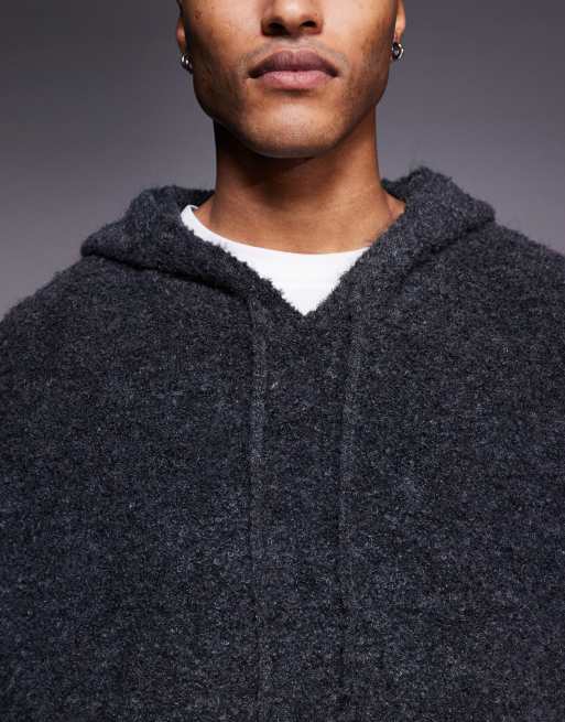 ASOS DESIGN - Felpa con cappuccio grigio antracite in maglia bouclé oversize, 5 di 5