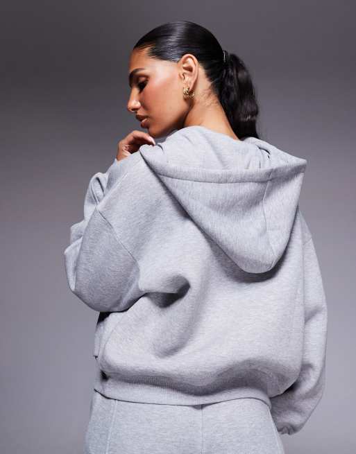 ASOS DESIGN - Felpa con cappuccio grigio mélange con zip e maniche a palloncino in coordinato, 2 di 4