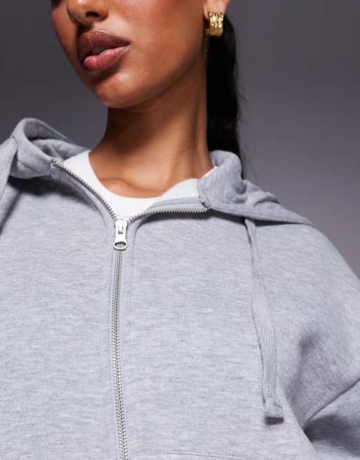 ASOS DESIGN - Felpa con cappuccio grigio mélange con zip e maniche a palloncino in coordinato, 4 di 4