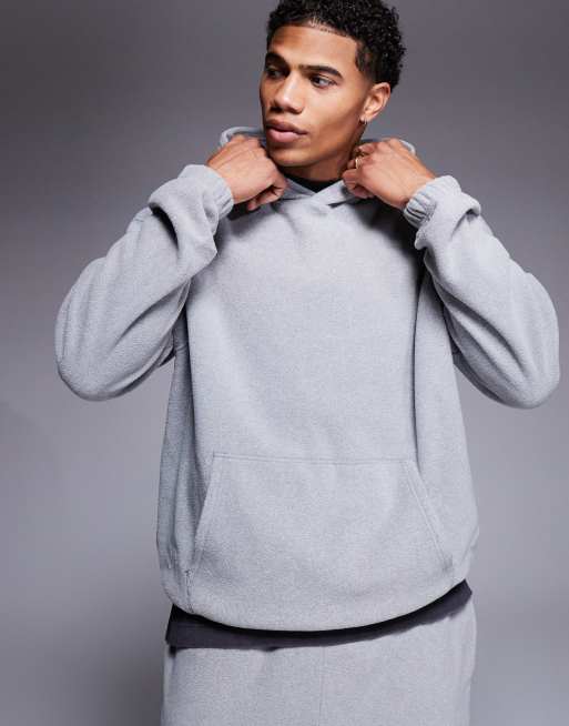 ASOS DESIGN - Felpa con cappuccio grigio mélange in pile borg
