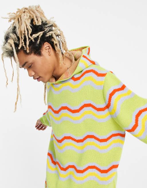 ASOS DESIGN - Felpa con cappuccio in maglia a righe ondulate, colore verde