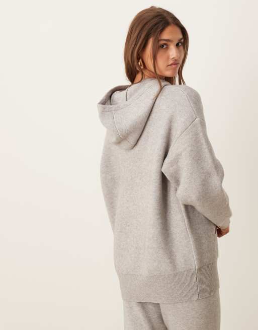 ASOS DESIGN - Felpa con cappuccio in maglia compatta grigia in coordinato, 4 di 4