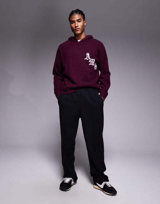 ASOS DESIGN - Felpa con cappuccio in maglia morbida oversize marrone con stampa gotica, 2 di 5