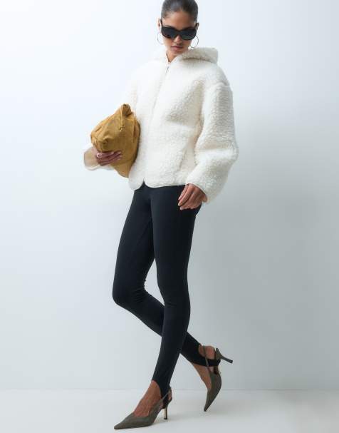 ASOS DESIGN felpa con cappuccio in pile borg a pelo alto color crema - view 1
