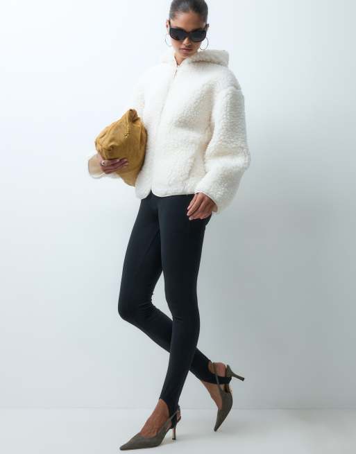 ASOS DESIGN felpa con cappuccio in pile borg a pelo alto color crema, 1 di 4