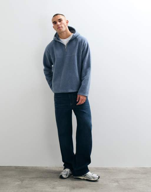 ASOS DESIGN felpa con cappuccio in pile comoda con collo a imbuto blu, 3 di 5