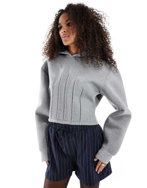 ASOS DESIGN - Felpa con cappuccio in tessuto scuba grigio mélange con vita stile corsetto e cuciture