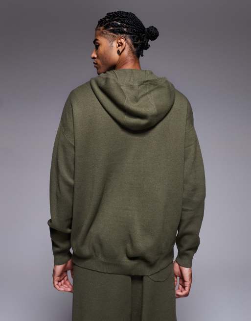 ASOS DESIGN - Felpa con cappuccio kaki in maglia oversize, 3 di 5