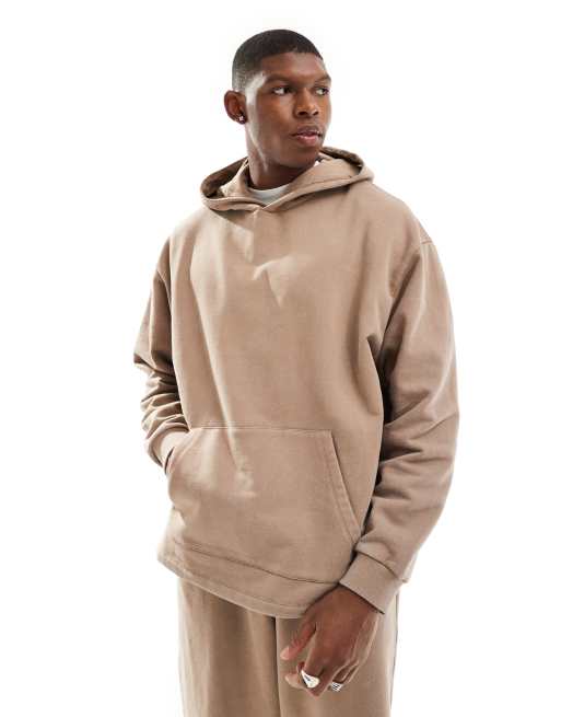 ASOS DESIGN - Felpa con cappuccio marrone slavato 