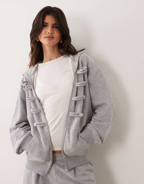 ASOS DESIGN felpa con cappuccio militare con zip in grigio mélange - view 1