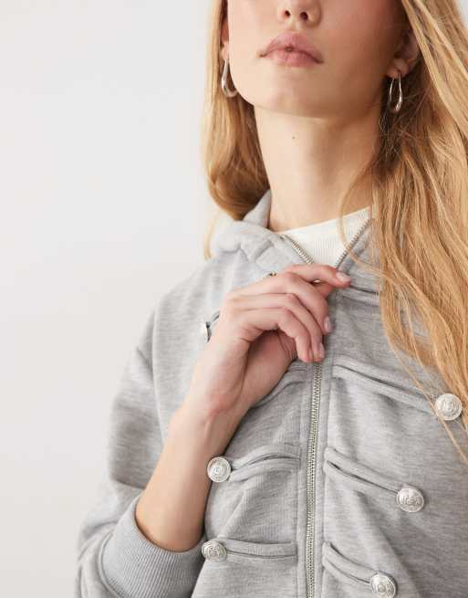 ASOS DESIGN felpa con cappuccio militare con zip in grigio mélange, 3 di 4