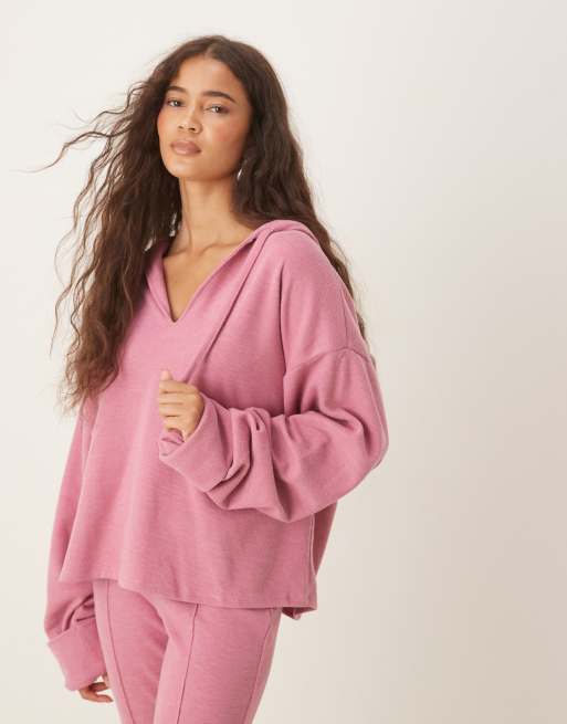 ASOS DESIGN - Felpa con cappuccio morbida al tatto rosa con polsini risvoltati