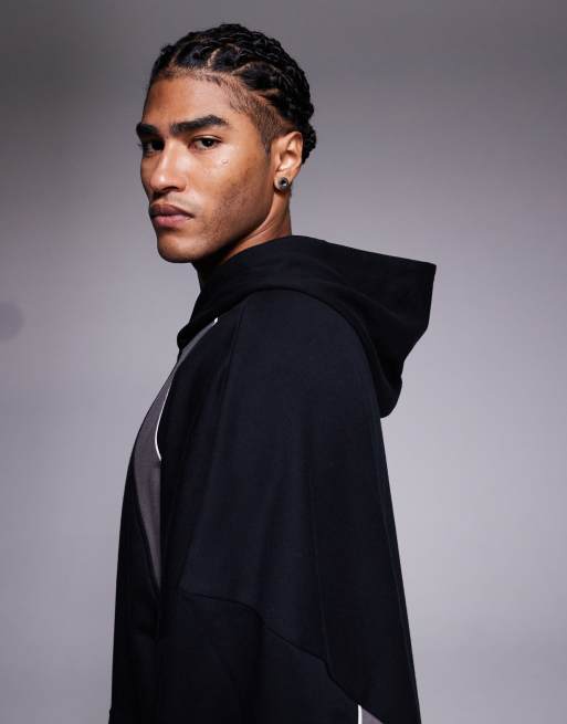 ASOS DESIGN - Felpa con cappuccio nera color block con stampa effetto invecchiato, 4 di 5