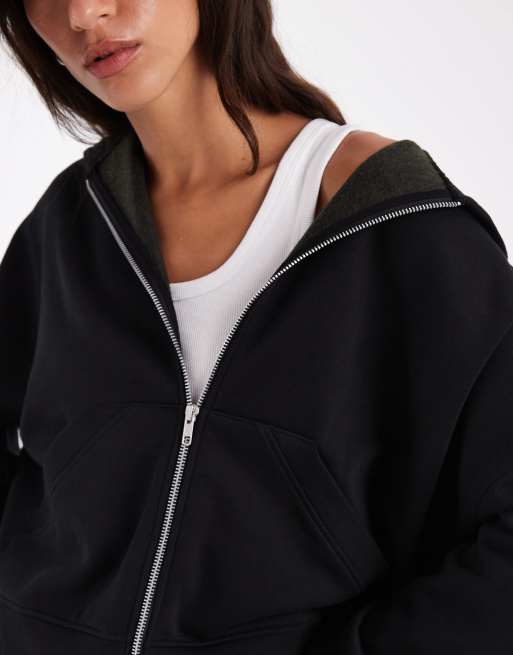 ASOS DESIGN felpa con cappuccio nera con chiusura con zip, 2 di 4