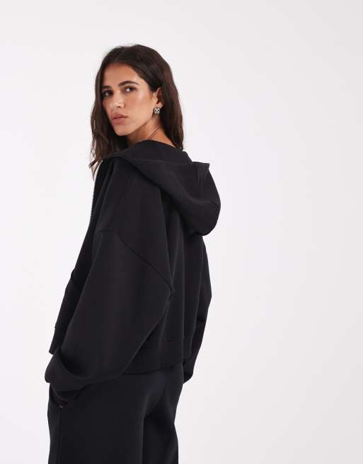 ASOS DESIGN felpa con cappuccio nera con chiusura con zip, 3 di 4