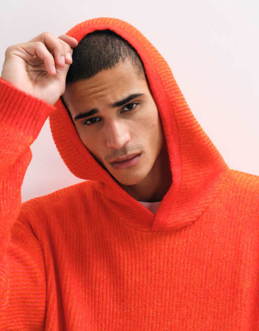 ASOS DESIGN felpa con cappuccio oversize a coste lavorata a maglia arancione, 4 di 5