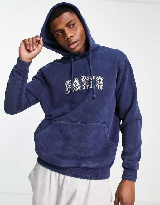 ASOS DESIGN - Felpa con cappuccio oversize blu navy slavato con scritta 