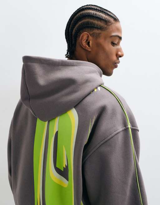 ASOS DESIGN felpa con cappuccio oversize con profili e stampa in antracite, 4 di 5
