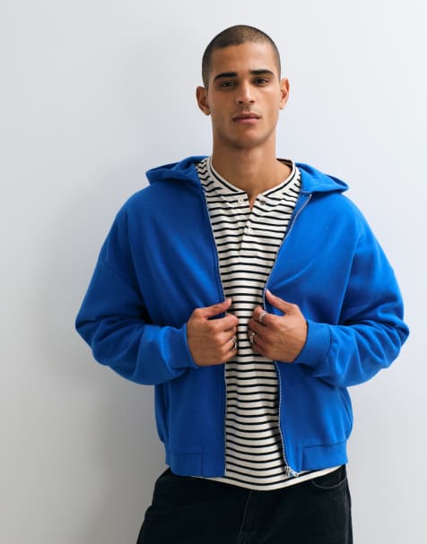 ASOS DESIGN felpa con cappuccio oversize con zip blu - view 1