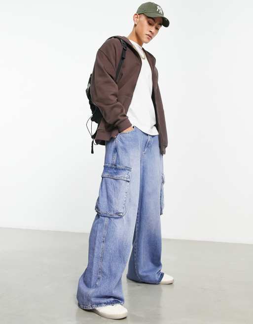 ASOS DESIGN - Felpa con cappuccio oversize con zip e stampa di farfalle sul retro marrone, 4 di 4