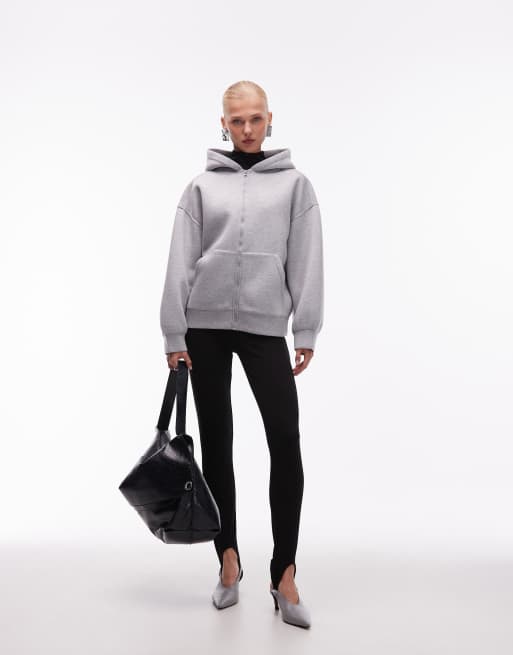 ASOS DESIGN - Felpa con cappuccio oversize double-face in tessuto scuba grigio con zip, 2 di 4