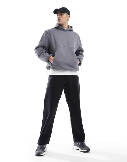 ASOS DESIGN - Felpa con cappuccio oversize grigia con fondo a palloncino, 3 di 4