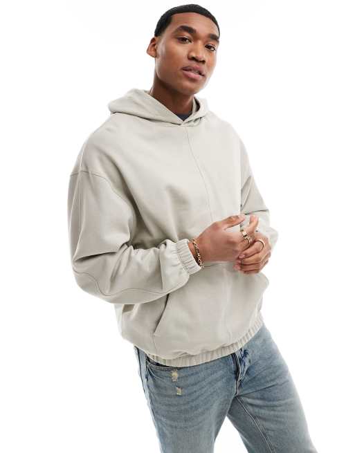 ASOS DESIGN - Felpa con cappuccio oversize grigia con pannelli cuciti a vista, 2 di 4