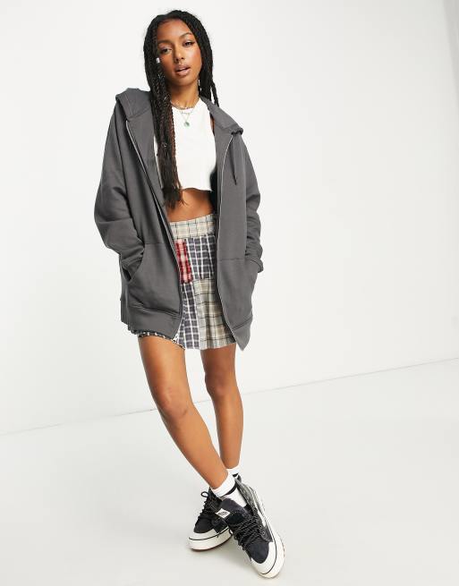 ASOS DESIGN - Felpa con cappuccio oversize grigio antracite con zip