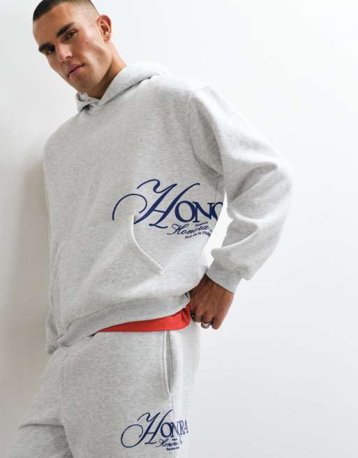 ASOS DESIGN - Coordinato grigio mélange con joggers dritti e felpa con cappuccio oversize in misto cotone con stampa pigmentata, 3 di 3