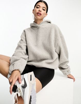 ASOS DESIGN oversized borg hoodie in grey - ASOS Price Checker