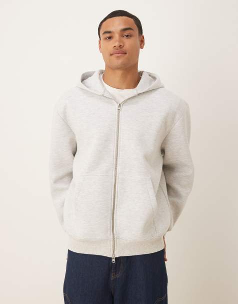 ASOS DESIGN - Felpa con cappuccio oversize in tessuto scuba grigio ghiaccio mélange con zip - view 1