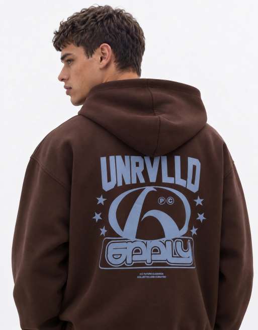 ASOS DESIGN felpa con cappuccio oversize in tessuto stile scuba con zip e stampa pigmentata marrone, 6 di 9