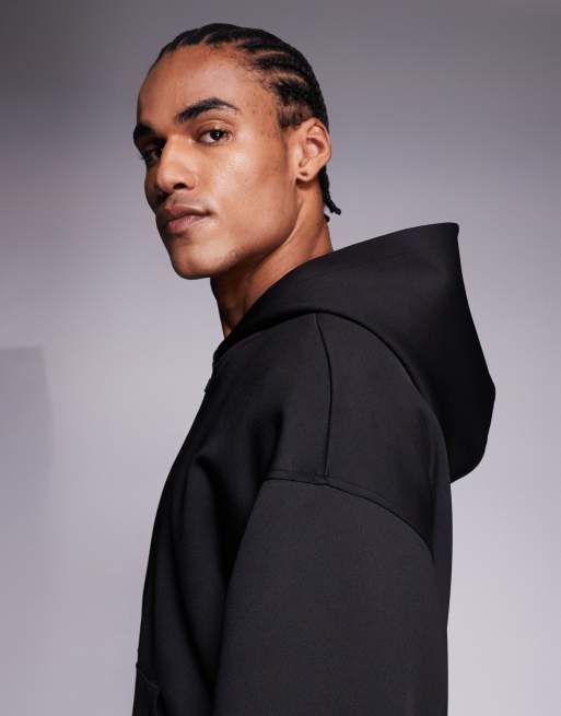 ASOS DESIGN - Felpa con cappuccio oversize in tessuto stile scuba nero con zip, 4 di 5