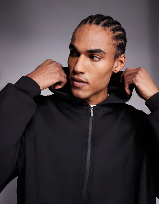 ASOS DESIGN - Felpa con cappuccio oversize in tessuto stile scuba nero con zip, 5 di 5