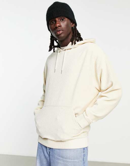 ASOS DESIGN - Felpa con cappuccio oversize in velour a coste beige