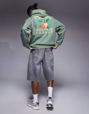 ASOS DESIGN - Felpa con cappuccio oversize kaki con stampa di arancia sul retro - view 1